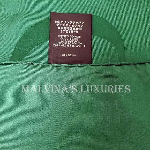 GUCCI SCARF GREEN RED WEB GG LOGO PRINT JACQUARD SILK TWILL FOULARD 35" - Picture 15 of 15
